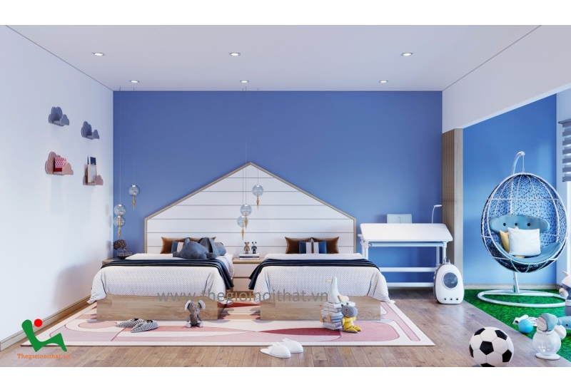 Phòng ngủ trẻ em được hoàn thiện theo thiết kế 3d
